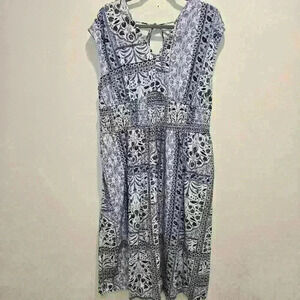 Old Navy Maxi Dress Women's XL Empire waist Blue Paisley Cottagecore